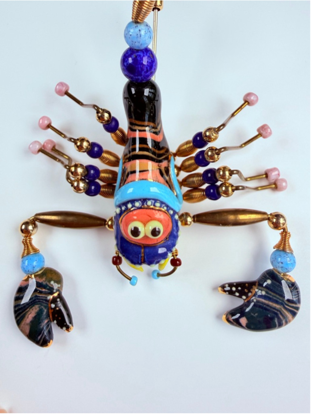 Cynthia Chuang Jewelry 10 Scorpion Insect Porcelain Glass Stick Pin Brooch 3.75" - Picture 2 of 10